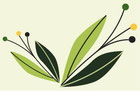 minimale-illustration-von-grünen-blättern-und-blüten